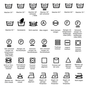 纺织护理符号洗涤干洗平滑洗涤标志符号矢量标志度洗
